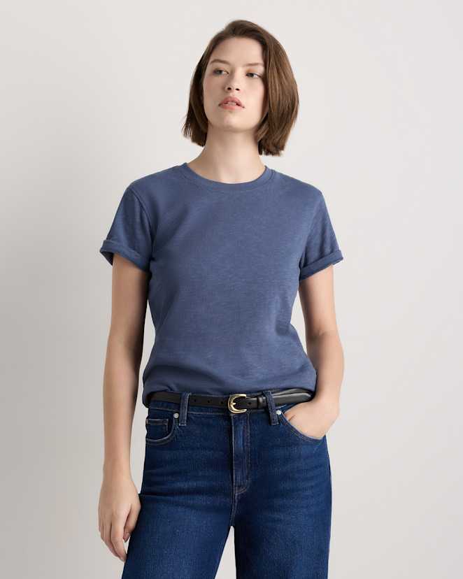 Storm Blue 100% Organic Cotton Slub Crewneck Tee