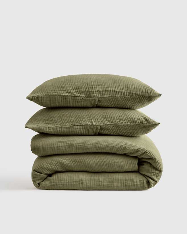 Olive Organic Airy Gauze Duvet Cover Set