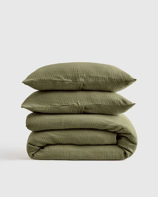 Olive Organic Airy Gauze Duvet Cover Set