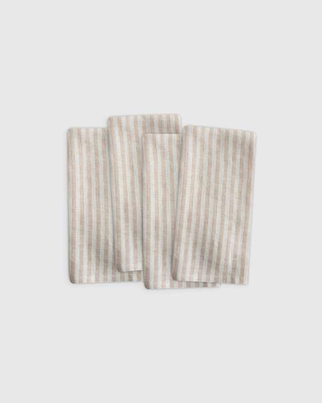 Natural/White Stripe Serviettes de table en lin européen à rayures