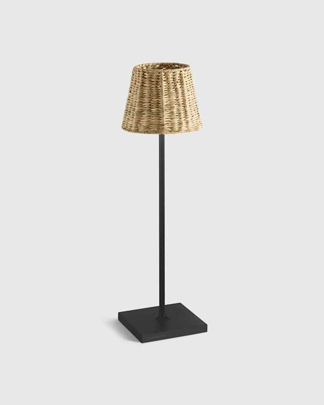 Black Poldina Pro Rechargeable Table Lamp with Seagrass Shade by Zafferano