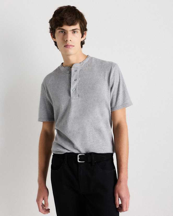 Heather Grey T-shirt Henley 100 % coton biologique flammé