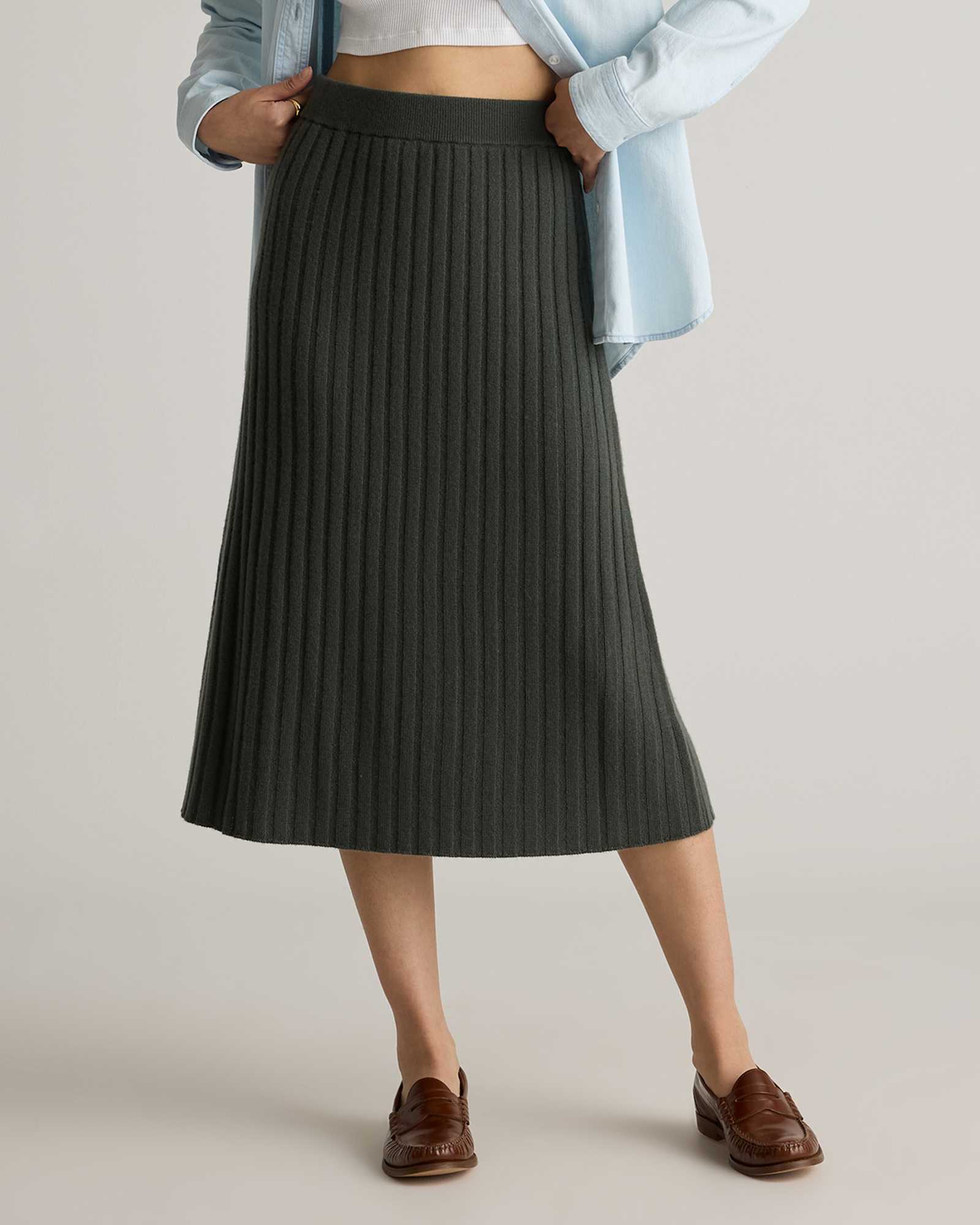 moss Mongolian Cashmere Midi Skirt