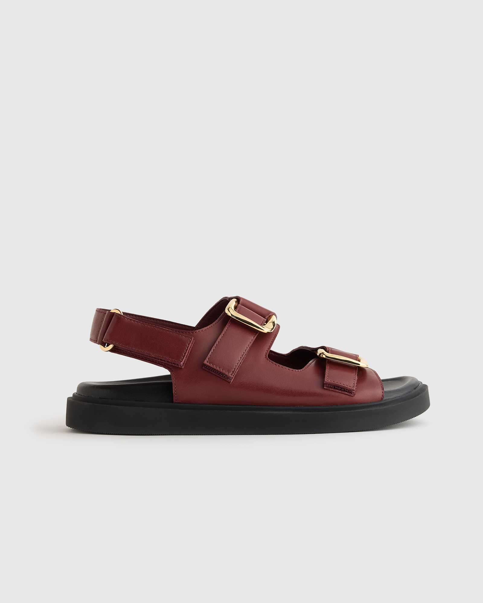 Merlot Italian Leather Double Buckle Slingback Sandal