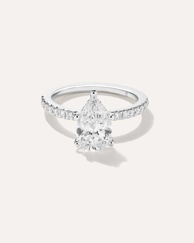 White Gold Lab Grown Diamond Pear Petite Pave Engagement Ring