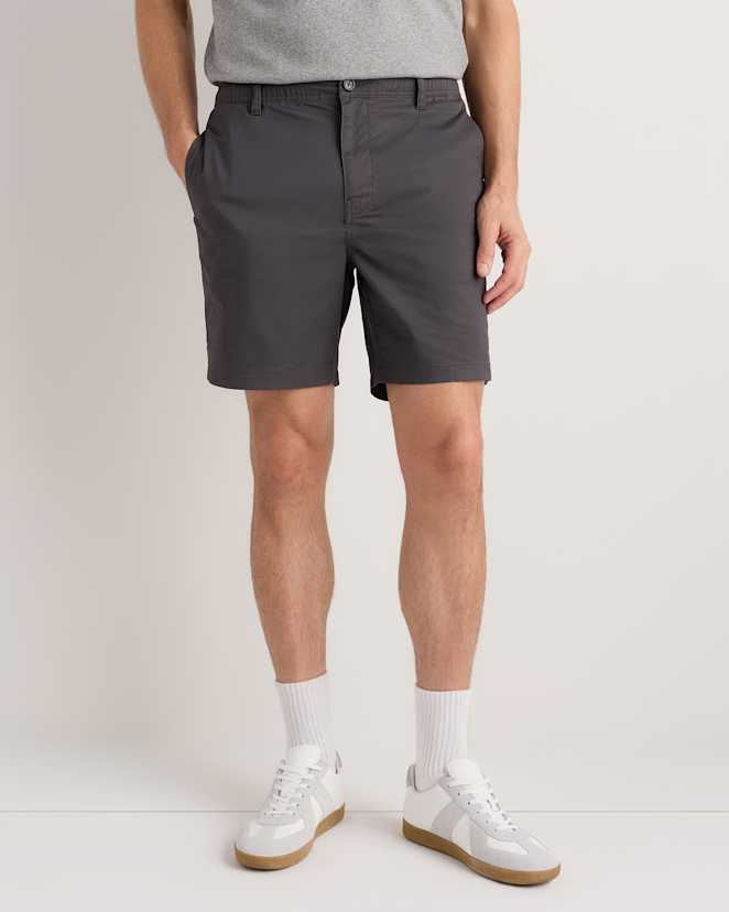 Dark Coal Organic Stretch Cotton Pull On Chino Shorts - 7"