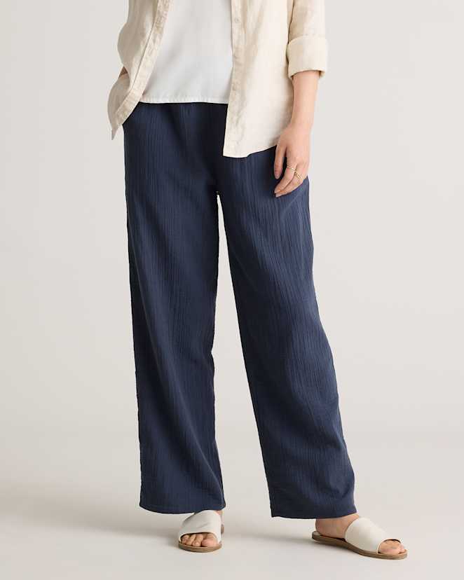 Indigo Blue 100% Organic Cotton Gauze Straight Leg Pants