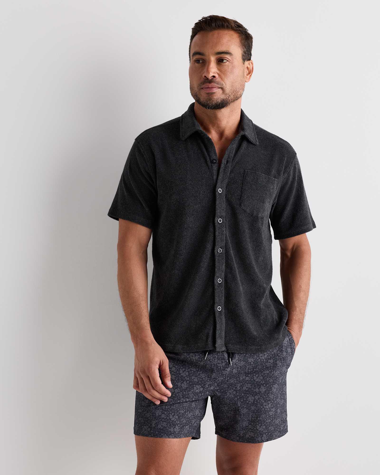 charcoal 100% Organic Cotton Terry Towel Button Down Polo