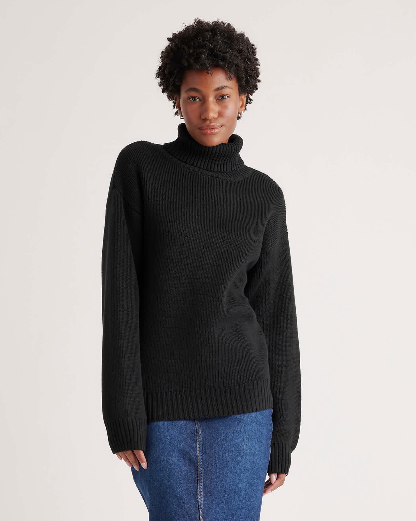 Black 100% Organic Cotton Turtleneck Sweater