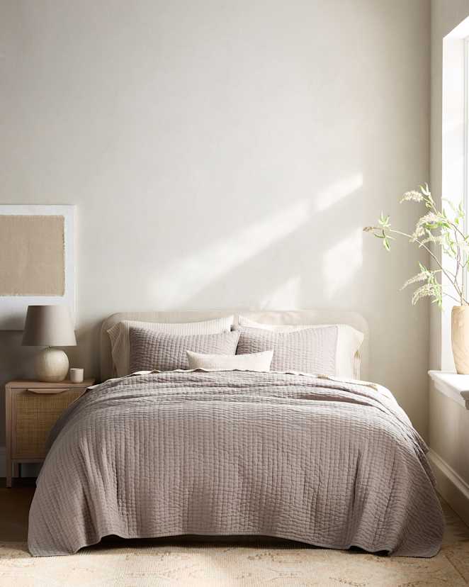 Stone European Linen Cotton Stitch Quilt Set