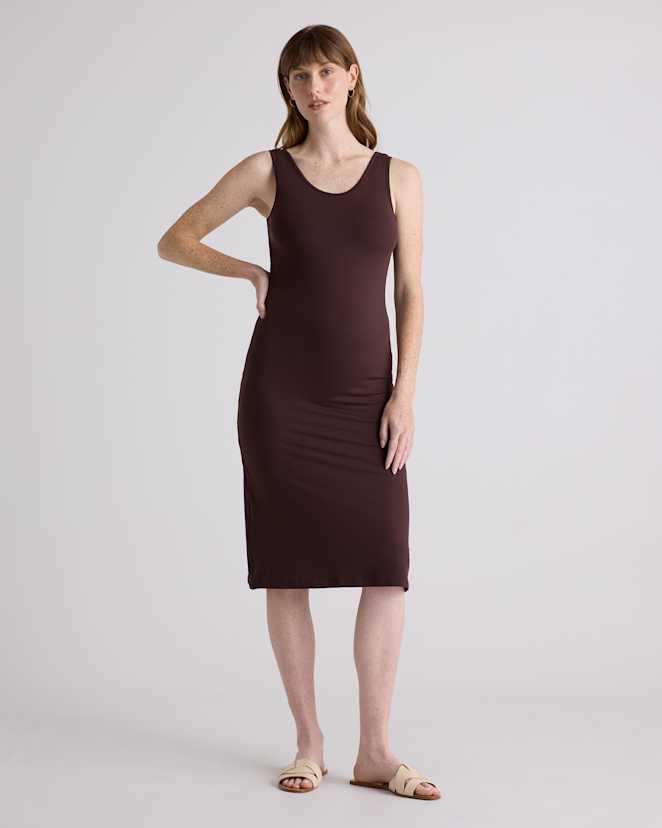 Chocolate Recycled Knit Maternity Tank Midi Dress