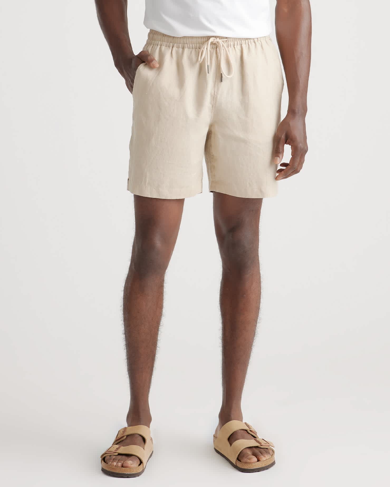 Driftwood 100% European Linen Drawstring Beach Shorts - 7"