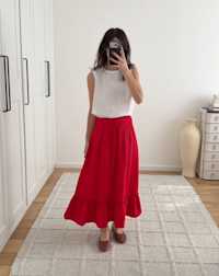 100% Organic Cotton Gauze Smocked Maxi Skirt - PDP Video Thumbnail (Wild Cherry, 4x5)