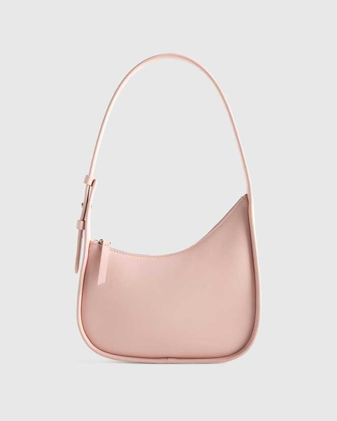 Shell Pink Italian Leather Asymmetrical Mini Shoulder Bag