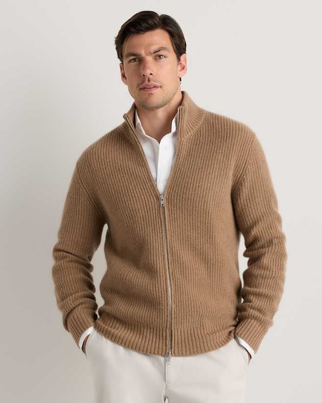 M-SWT-26-TEA 01 EDITED Teak Mongolian Cashmere Fisherman Full Zip Sweater