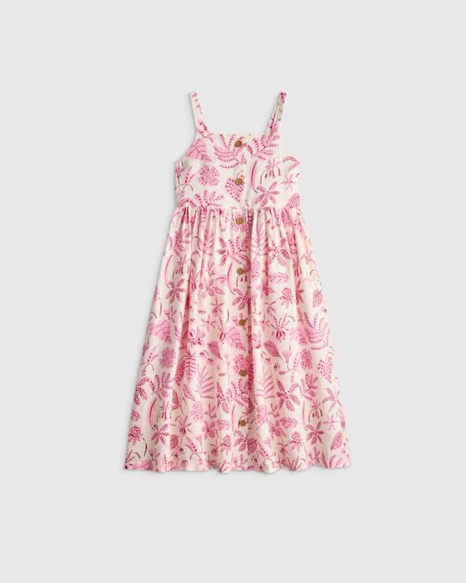 Orchid Palms Girls Sleeveless 100% Linen Dress