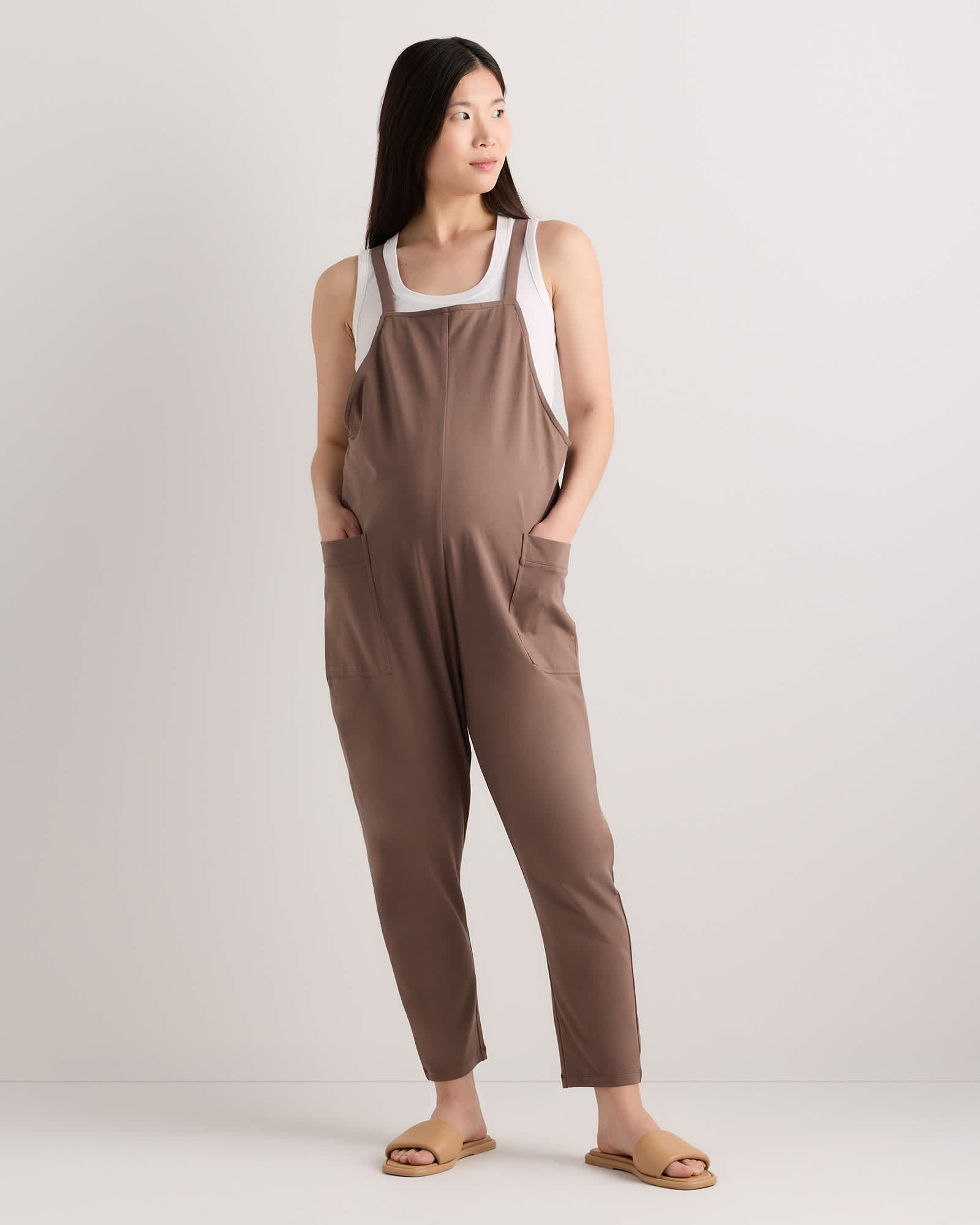 ash-brown Organic Cotton Maternity Overalls