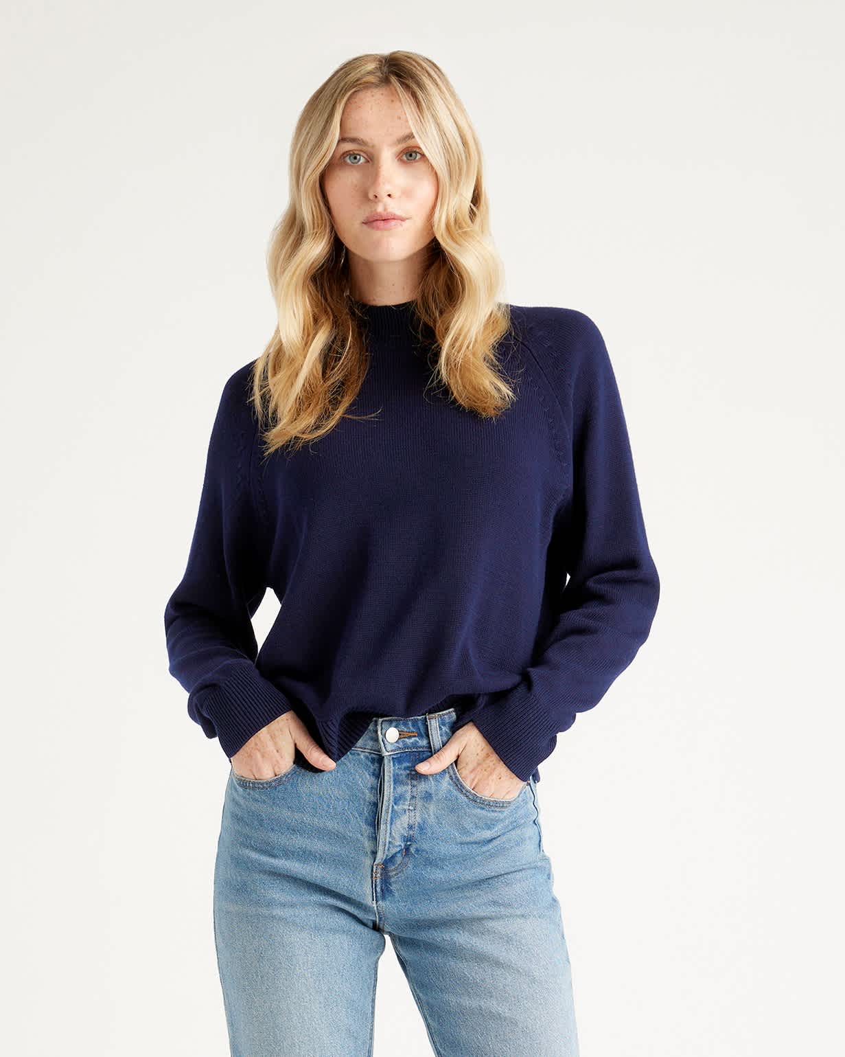 navy 100% Organic Cotton Mock Neck Sweater