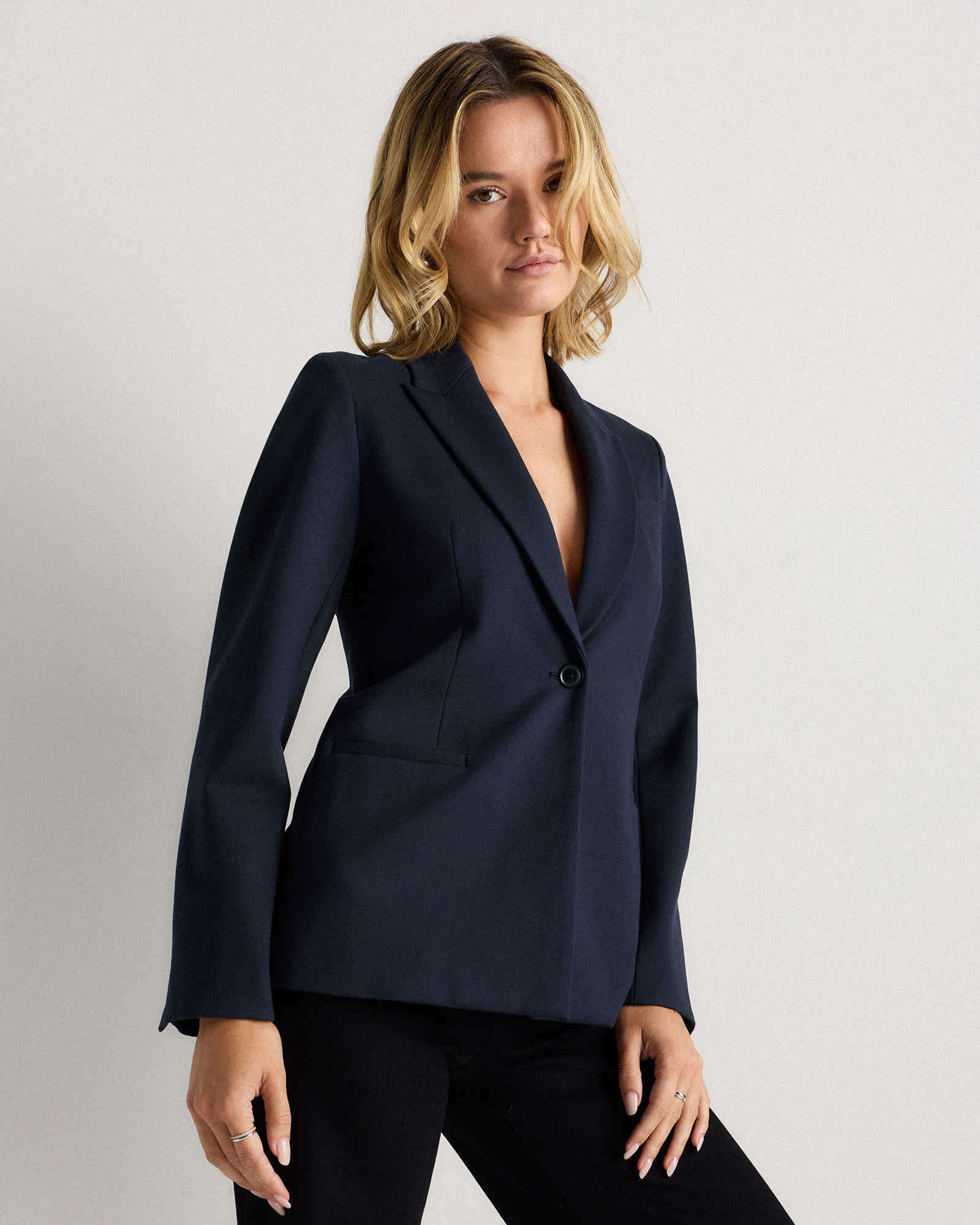 Navy Veston en ponte ultra extensible à simple boutonnage