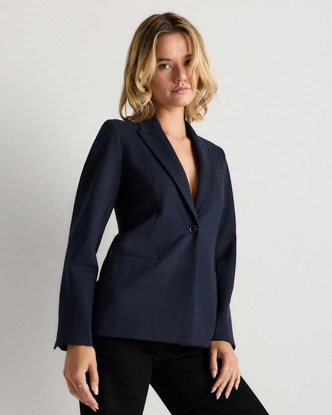 Navy Ultra-Stretch Ponte Single-Breasted Blazer