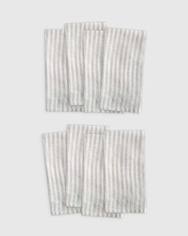 Mist/White Stripe European Linen Stripe Napkins (Set of 8)