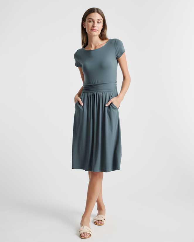 Dark Olive Tencel Jersey Ruched Waist Dress