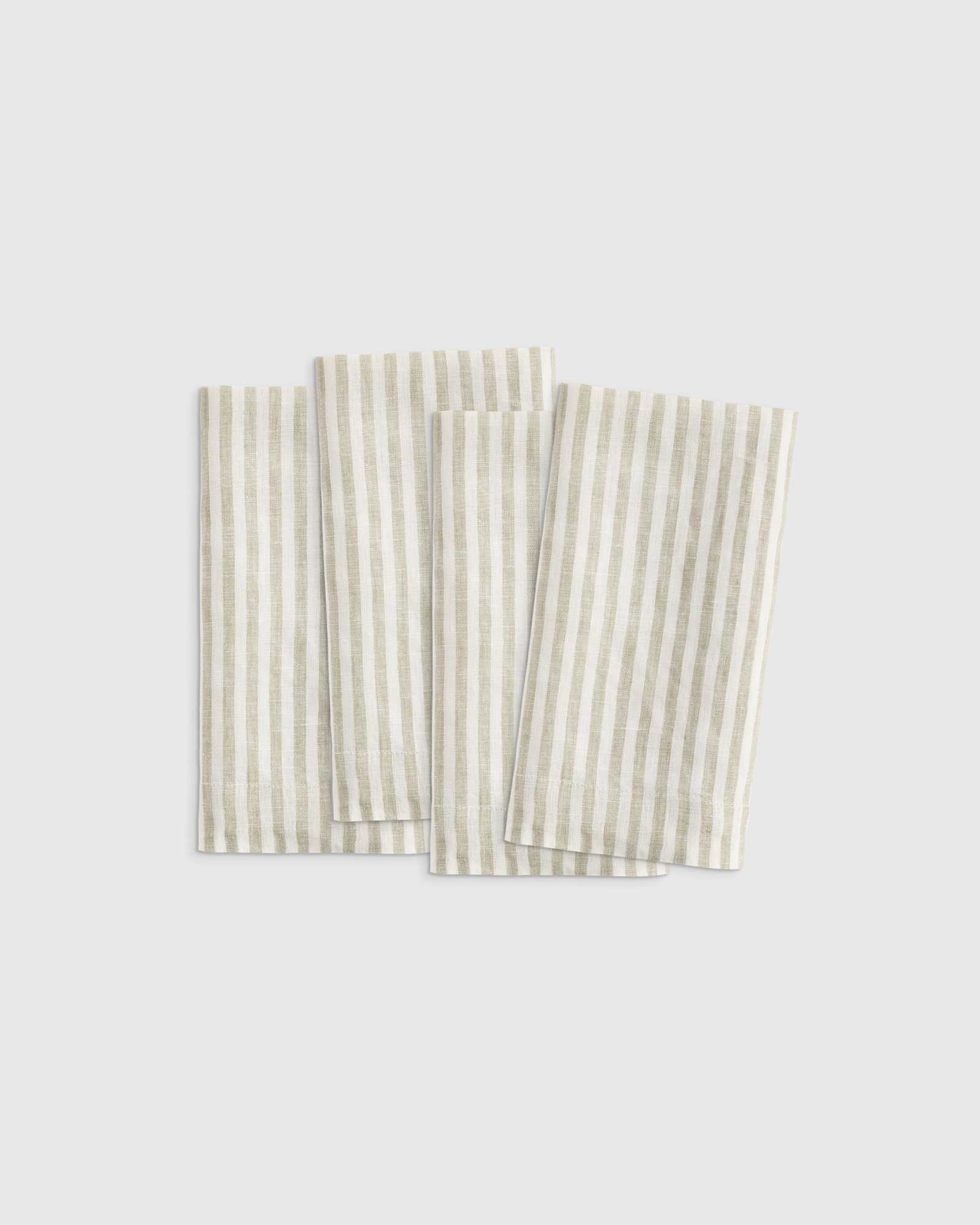 Willowleaf/White Stripe European Linen Wide-Hem Stripe Napkins (Set of 4)