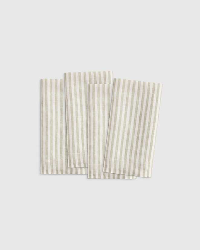 Willowleaf/White Stripe European Linen Wide-Hem Stripe Napkins (Set of 4)