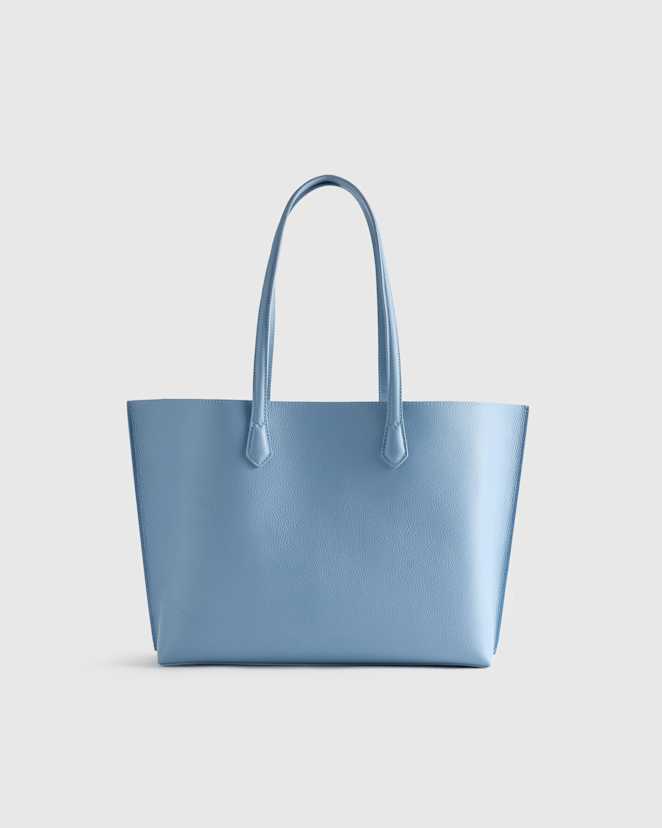 Shirting Blue Italian Leather Triple Compartment Shopper Tote