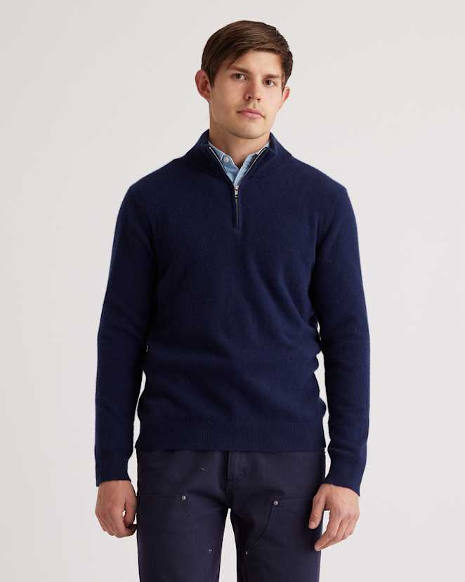 Navy Mongolian Spring Cashmere Quarter Zip Sweater