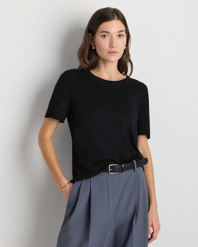 Black T-shirt style pull décontracté léger en coton et cachemire