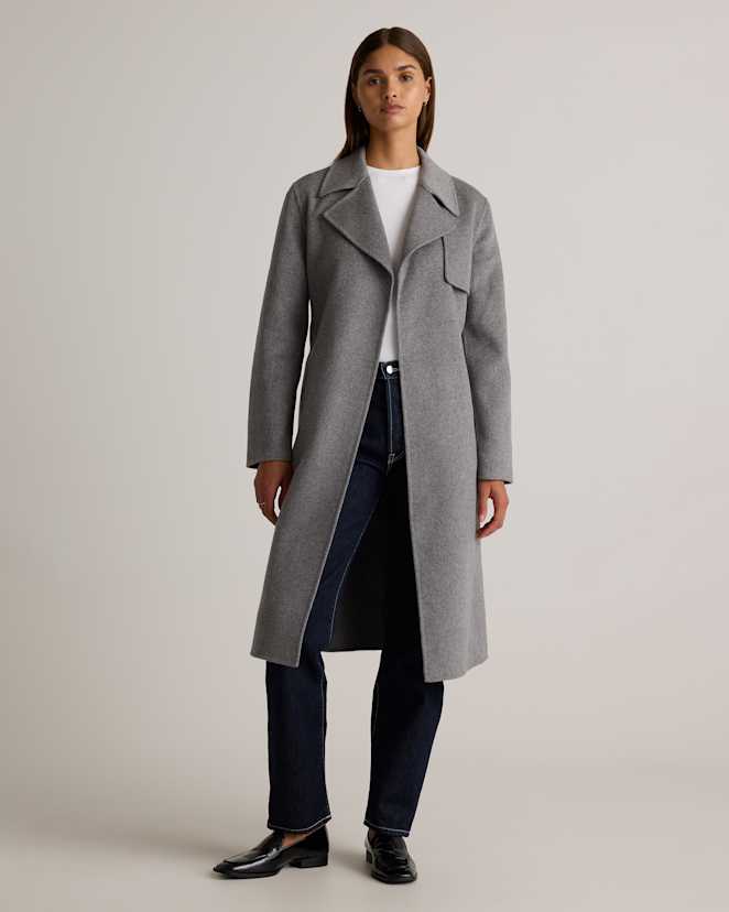 Heather Grey Double-Faced Merino Wool Trench Coat