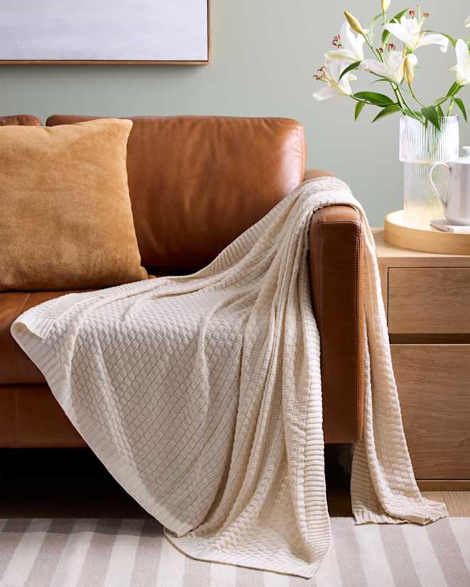 Ivory Cotton Cashmere Knit Blanket