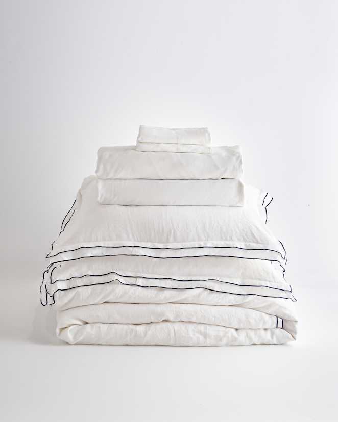 Double Edge Embroidery Navy European Linen Double Edge Embroidery Duvet Deluxe Bundle