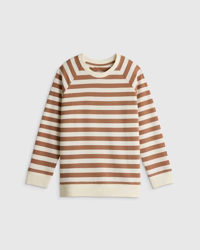 Brown Stripe Organic Cotton French Terry Crew Neck Sweatshirt