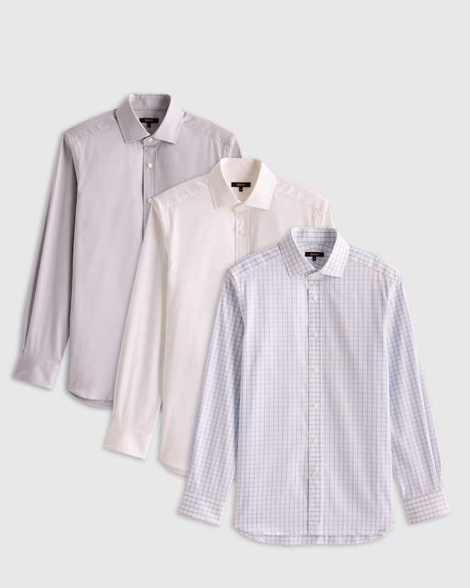 Light Grey Organic Cotton Stretch Twill Dress Shirt 3 Pack Bundle