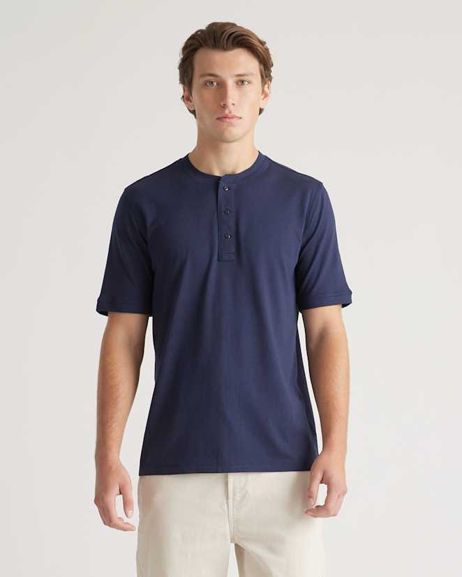 Deep Navy Cotton Modal Short Sleeve Henley Tee