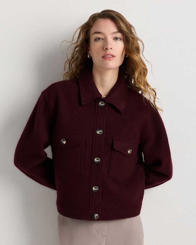 Mulled Wine 100% Merino Wool Cropped Shirt Jacket