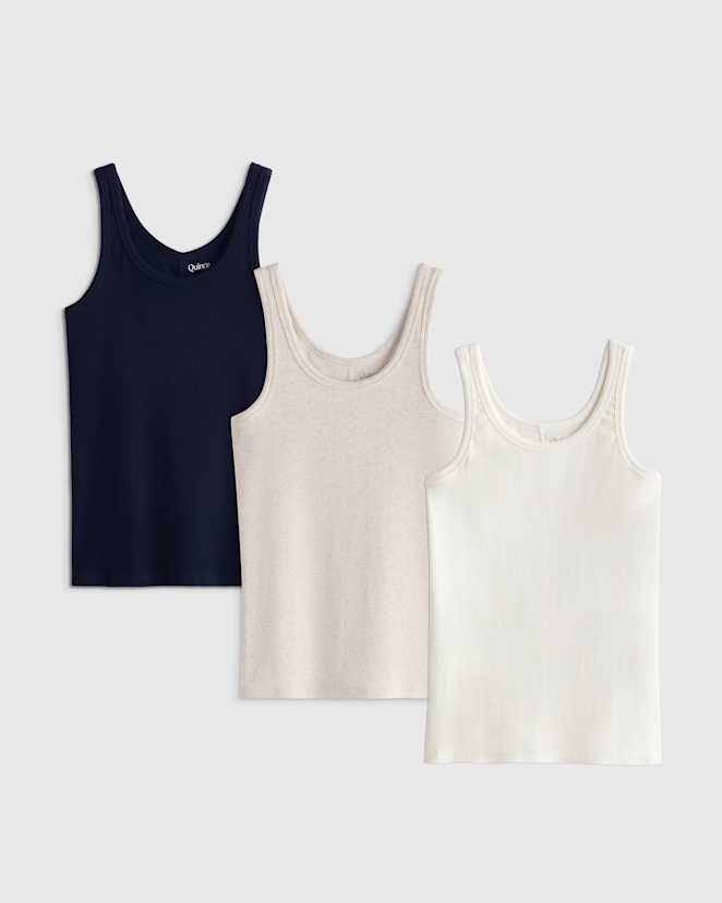 Deep Navy Organic Cotton Micro-Rib Scoop Neck Tank 3 Pack Bundle