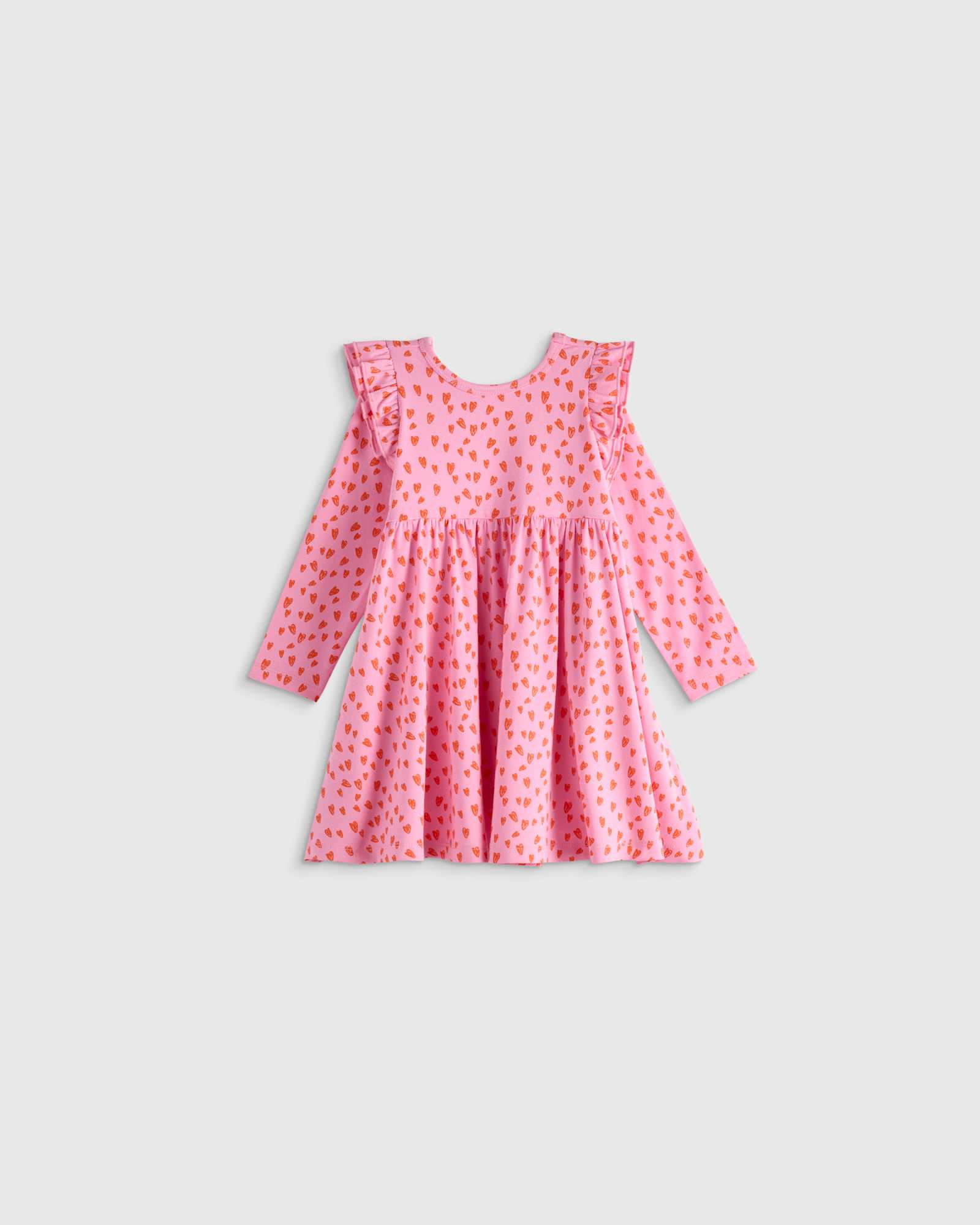 pink-hearts Bamboo Long Sleeve Flutter Twirl Dress