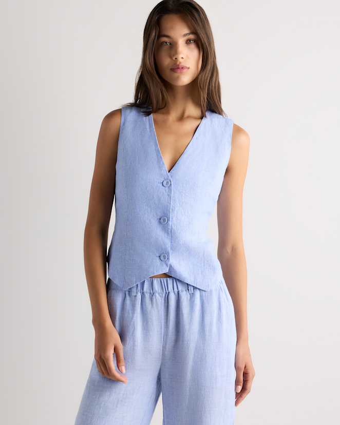 French Blue 100% European Linen Vest