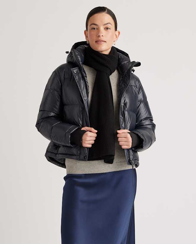 Black Mongolian Cashmere Ribbed Scarf