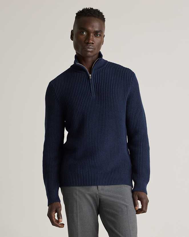 Navy 100% Organic Cotton Fisherman Quarter-Zip Sweater