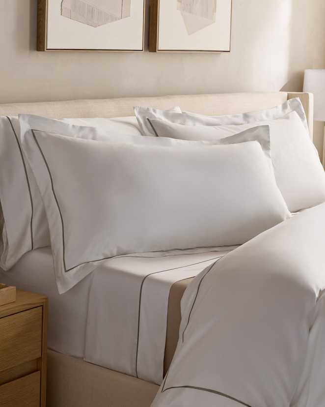 White/Dried Sage Signature Giza Cotton Sateen Embroidered Sham Set