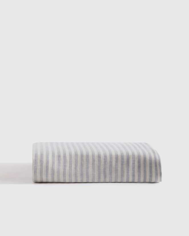 Mist/White Stripe European Linen Stripe Fitted Sheet