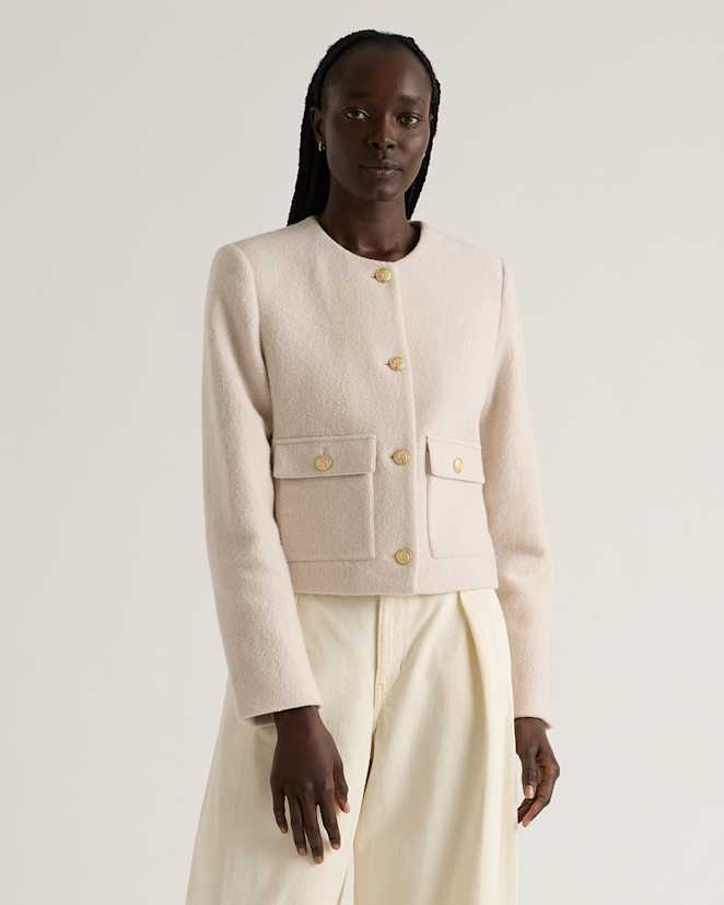 Heather Bone 100% Merino Wool Collarless Cropped Jacket