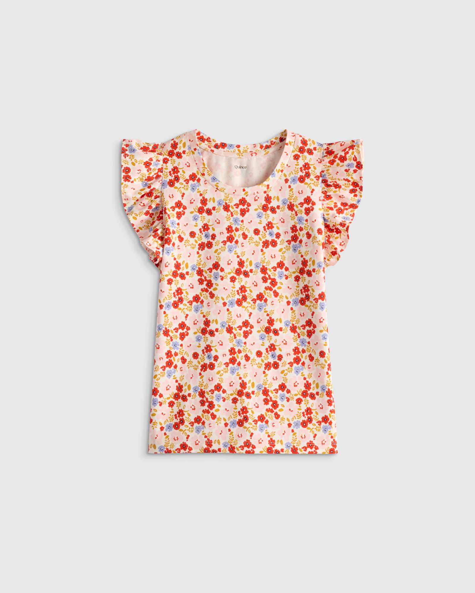 pink-poppy-floral Ruffle Sleeve Organic Cotton Top