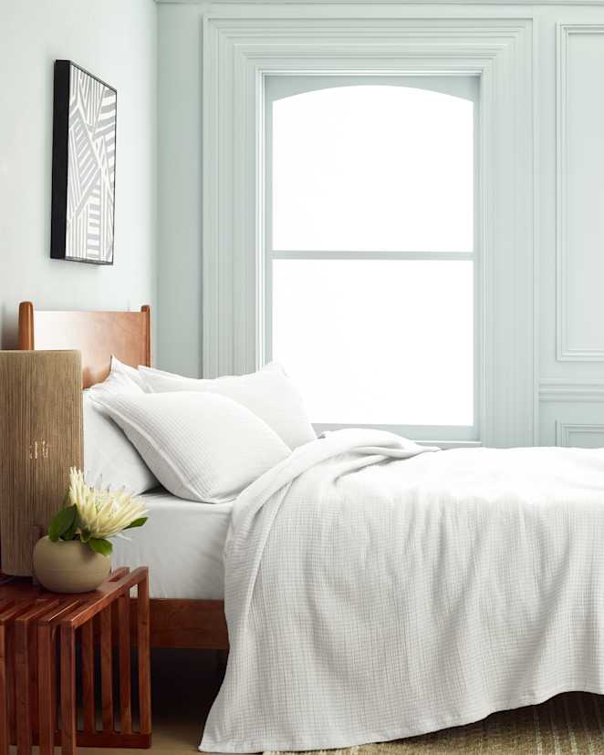 White Couvre-lit en coton biologique côtelé