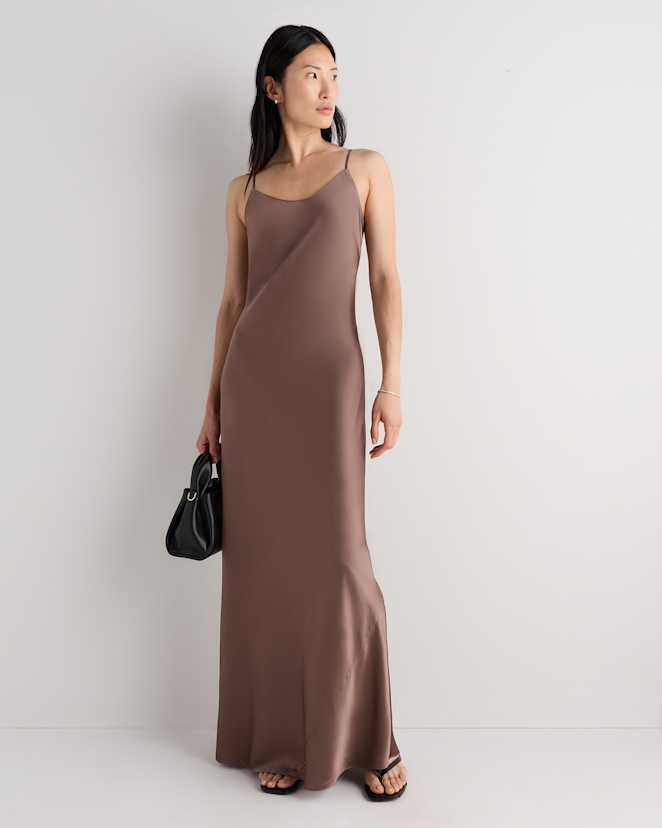 Mink Taupe 100% Washable Silk Maxi Slip Dress