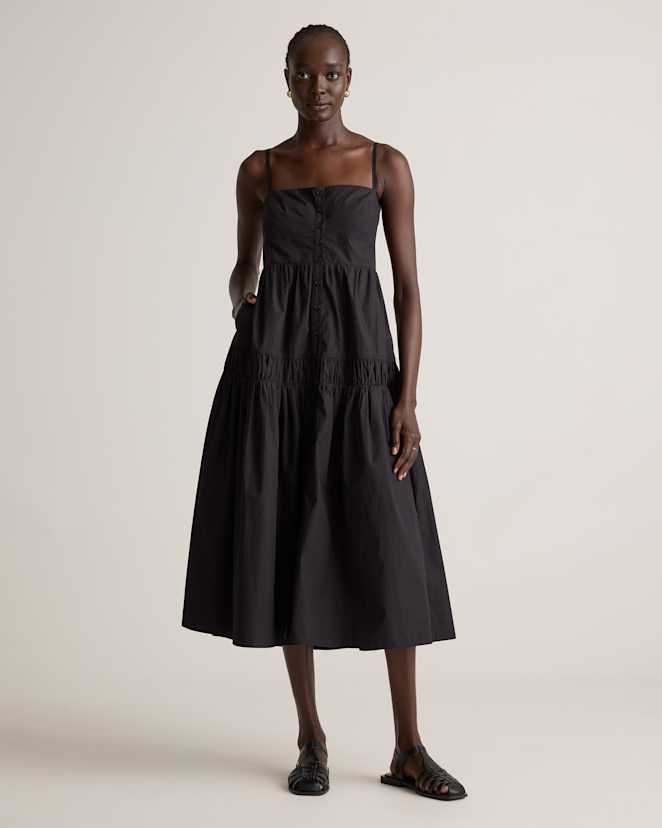 Black 100% Organic Cotton Poplin Spaghetti Strap Maxi Dress